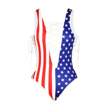 Load image into Gallery viewer, Stars Flag Striped Bather  American Flag Sexy Hollow Deep V Lace-up