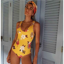 Load image into Gallery viewer, Print Swimwear Women Sexy One Piece Floral Side