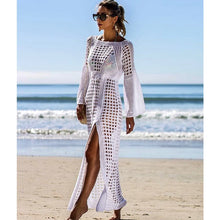 Load image into Gallery viewer, Crochet White Knitted Beach Cover up dress