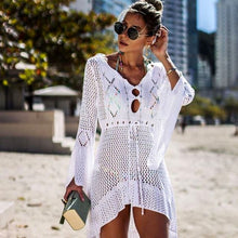 Load image into Gallery viewer, Crochet White Knitted Beach Cover up dress