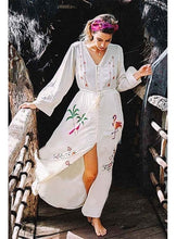 Load image into Gallery viewer, Beach Cover Up  White V Neck Bat Sleeves Loose Beach Dresses